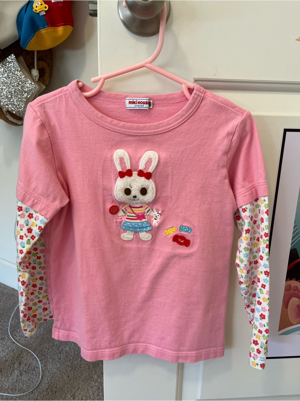 Miki House Girls Pink Polka Dot Bunny Graphic Tee 120